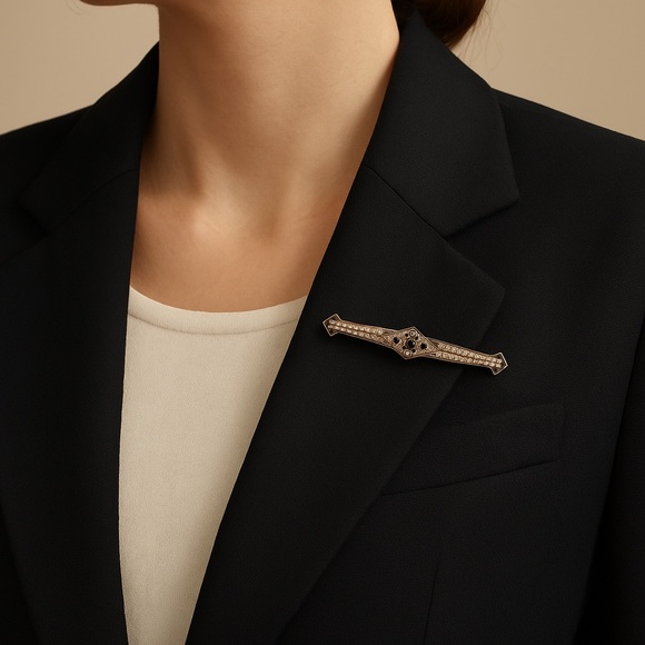 Antique Art Deco Bar Brooch 1920s Rhinestone Filigree Silver pin geometric shape - Picture 11 of 11